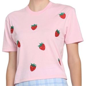 Hot Topic Women’s Pink Crop Top Size Small Strawberry Embroidery